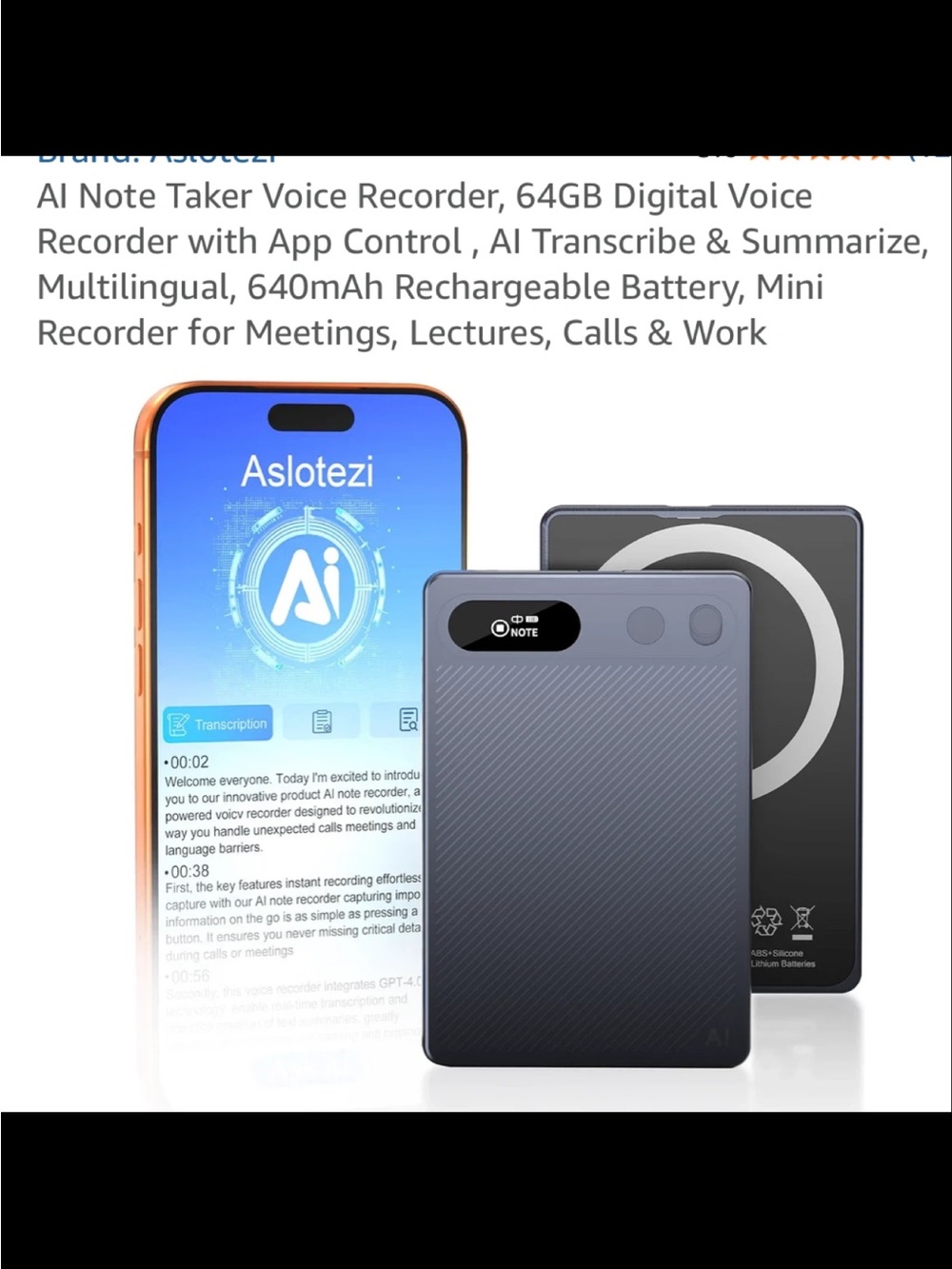 AI Note Taker Voice Recorder - Gray
